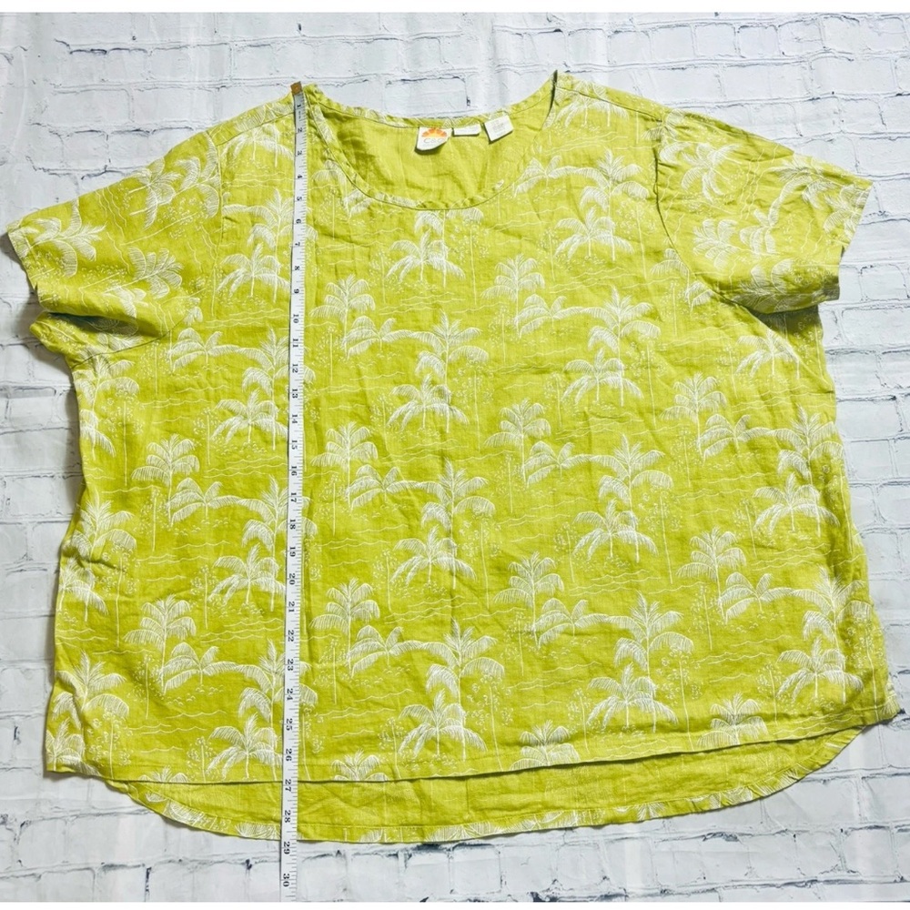 C&C CALIFORNIA Palm Tree Print Linen Boxy Top Women’s 3X Lime Green Tropical - Picture 5 of 7